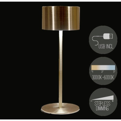 Anna's collection oplaadbare tafellamp usb goud 8x22cm