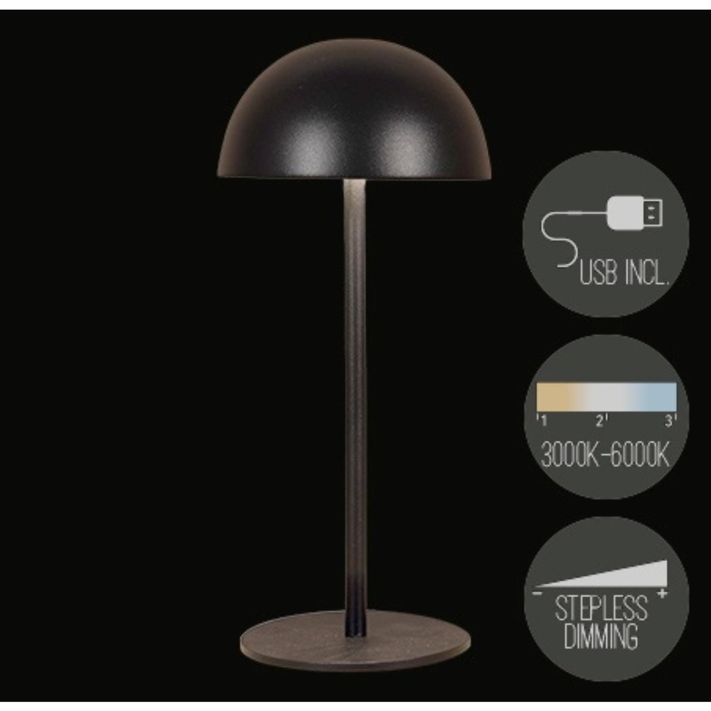 Anna's collection oplaadbare tafellamp usb zwart 9,5x22cm