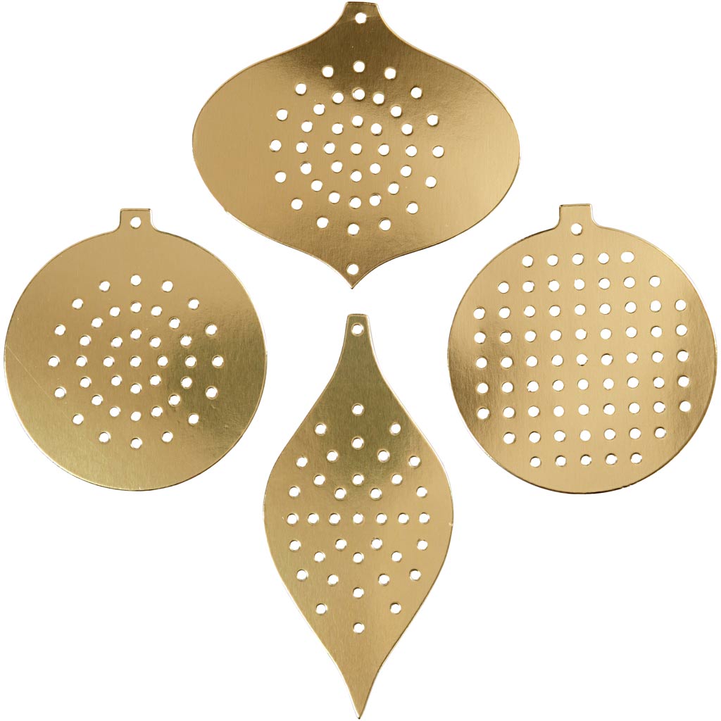 Kruissteken karton, kersdecoratie, h: 8,5-12 cm, gatgrootte 3 mm, metallic goud, 8 stuk 1 doos