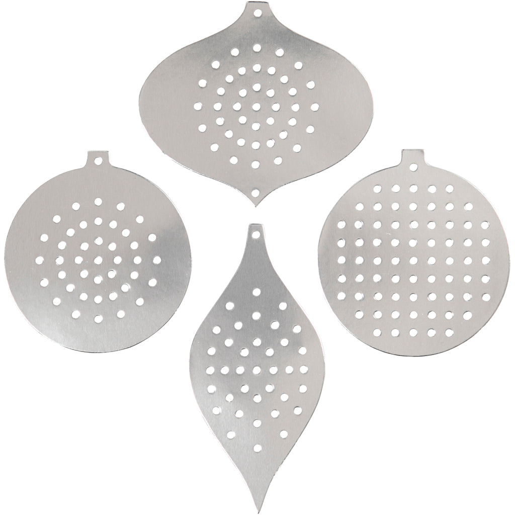Kruissteken karton, kersdecoratie, h: 8,5-12 cm, gatgrootte 3 mm, metallic zilver, 8 stuk 1 doos