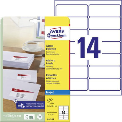 Adresetiketten avery zweckform j8163 99,1x38,1mm wit