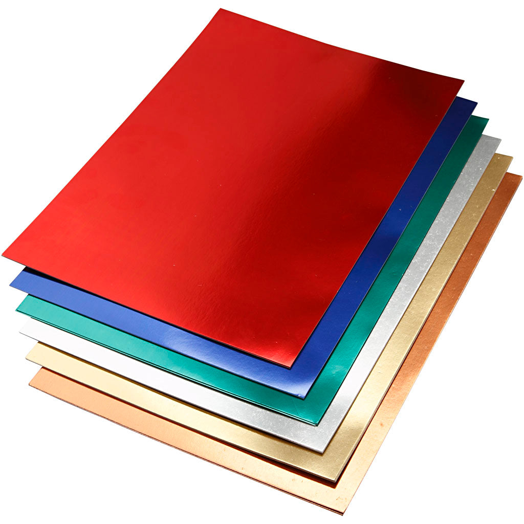 Metallic foliekarton, a2, vel 420x594 mm, 280 gr, diverse kleuren, 30 div vellen 1 doos