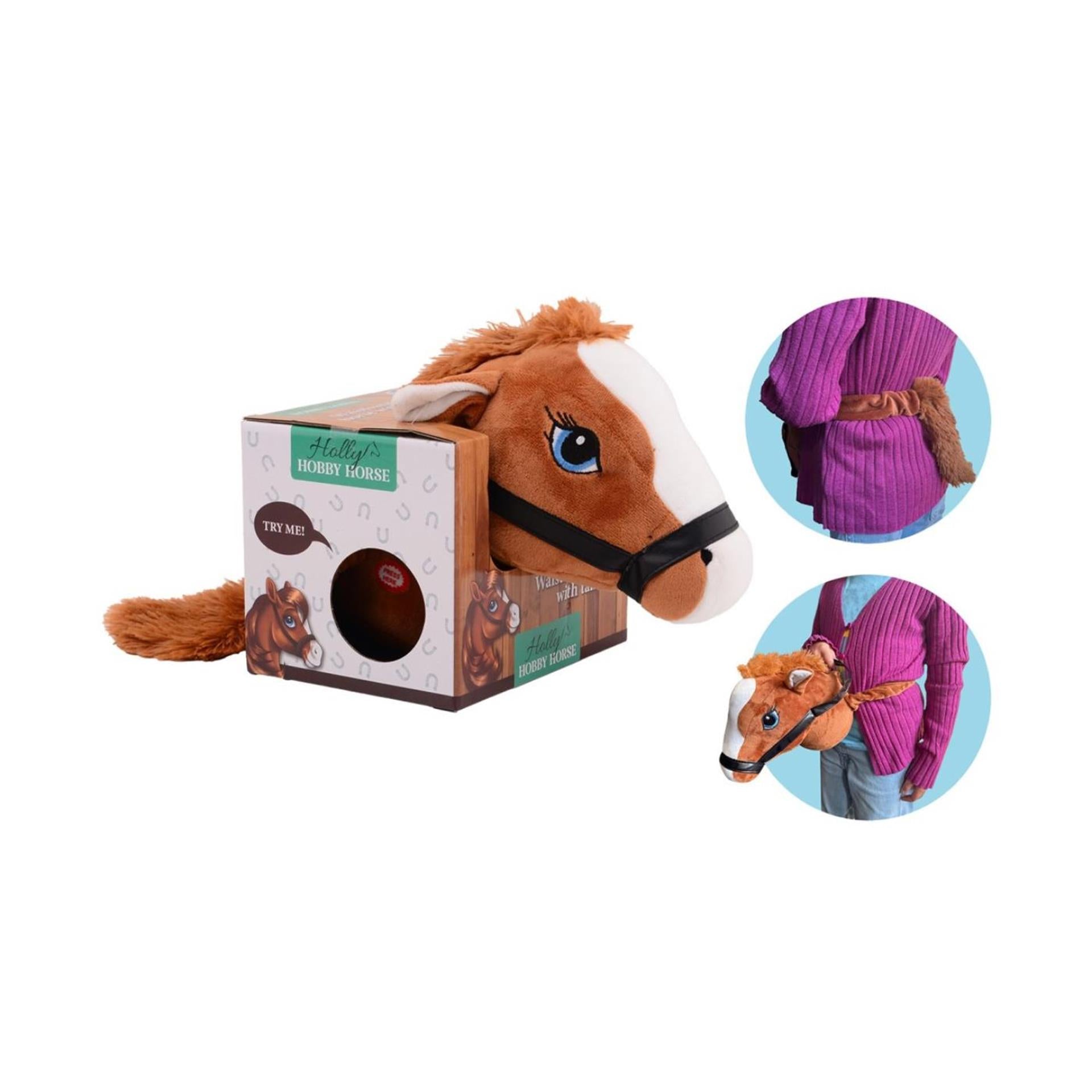 Johntoy john toy paard met geluid en elastieken band 19x29x21cm