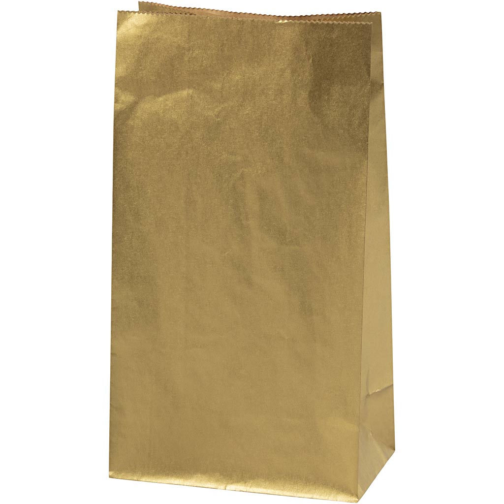 Papieren zakken, h: 27 cm, afm 9x15 cm, 50 gr, goud, 100 stuk 1 doos