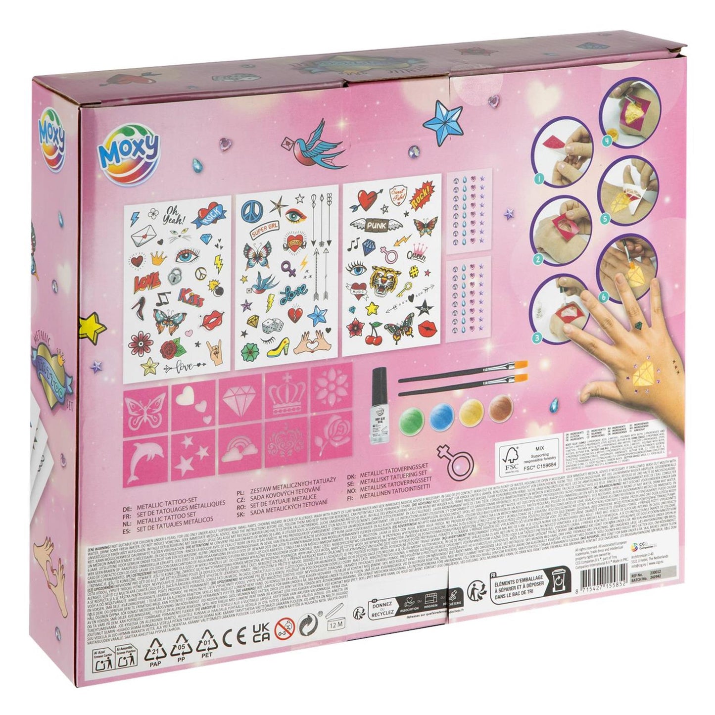 Moxy metallic tattoo set incl. stencils,