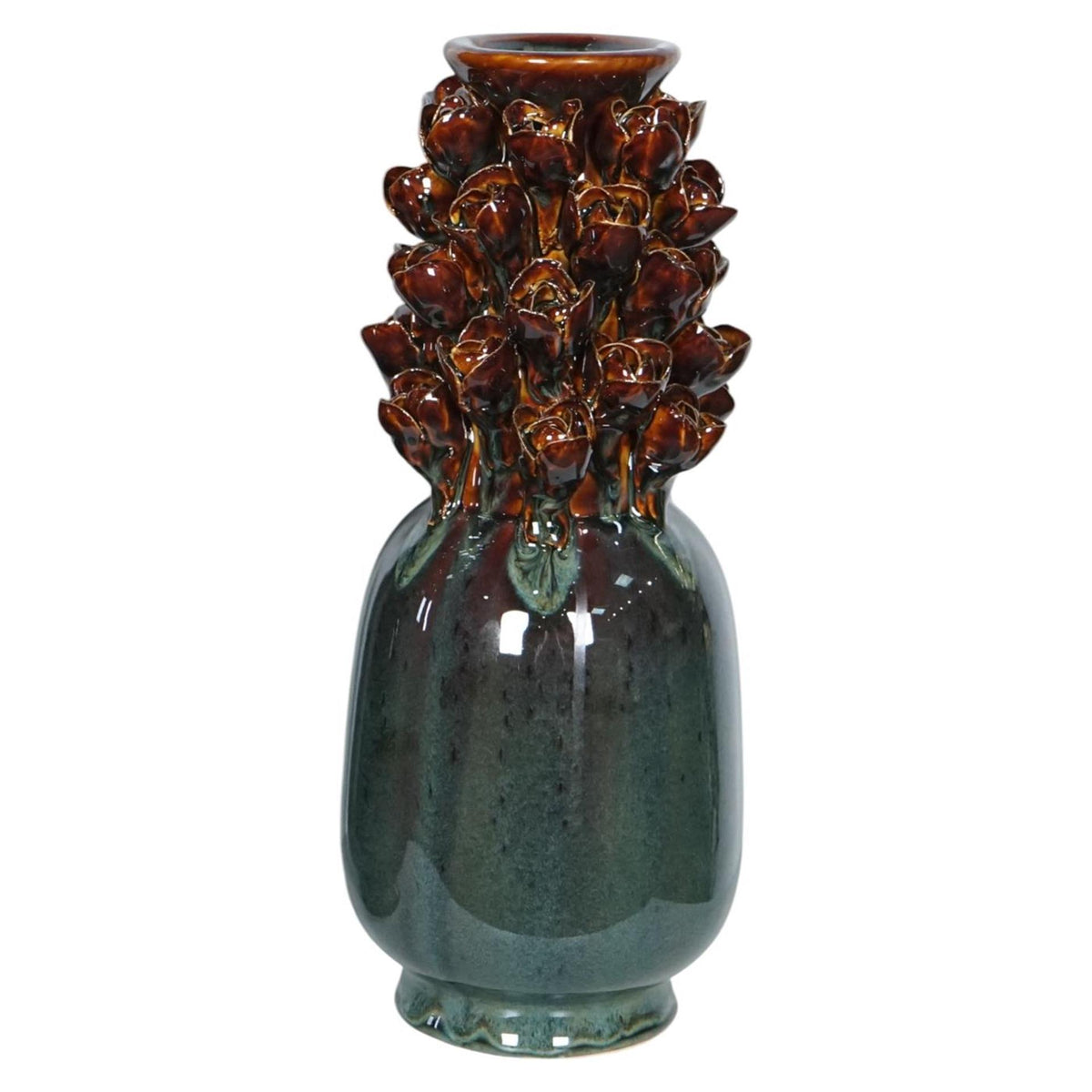 Mansion atmosphere vaas airlie keramiek bruin groen 13x32cm