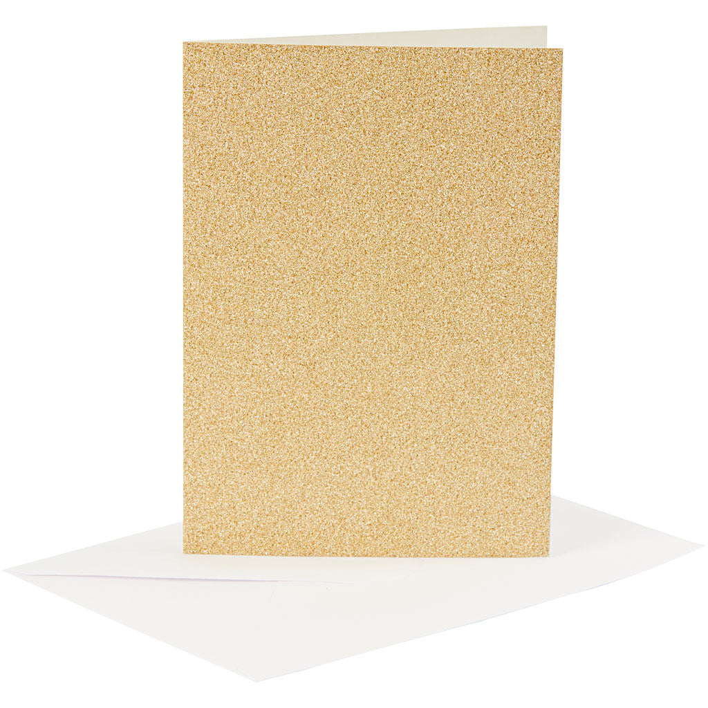 Creativ company kaarten en enveloppen, afmeting kaart 10,5x15 cm, afmeting envelop 11,5x16,5 cm, glitter, 120+250 gr, goud, 4 set 1 doos