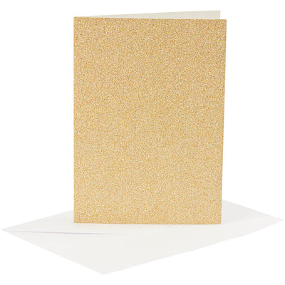 Creativ company kaarten en enveloppen, afmeting kaart 10,5x15 cm, afmeting envelop 11,5x16,5 cm, glitter, 120+250 gr, goud, 4 set 1 doos