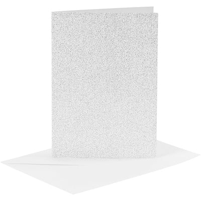Creativ company kaarten en enveloppen 10,5x15cm glitter zilver - 4st.