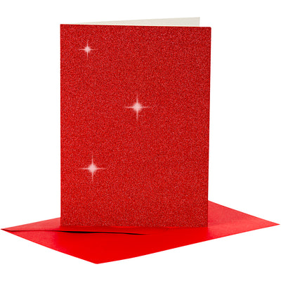Creativ company kaarten en enveloppen 10,5x15cm glitter rood - 4st.
