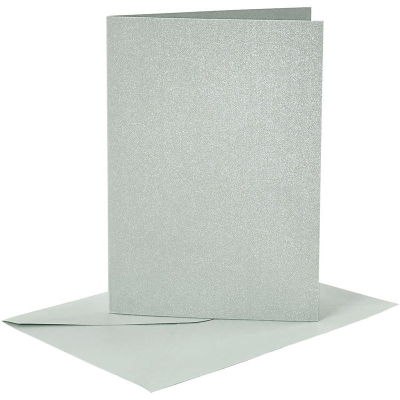 Kaarten en enveloppen, afmeting kaart 10,5x15 cm, afmeting envelop 11,5x16,5 cm, parelmoer, 120+210 gr, zilver, 4 set 1 doos