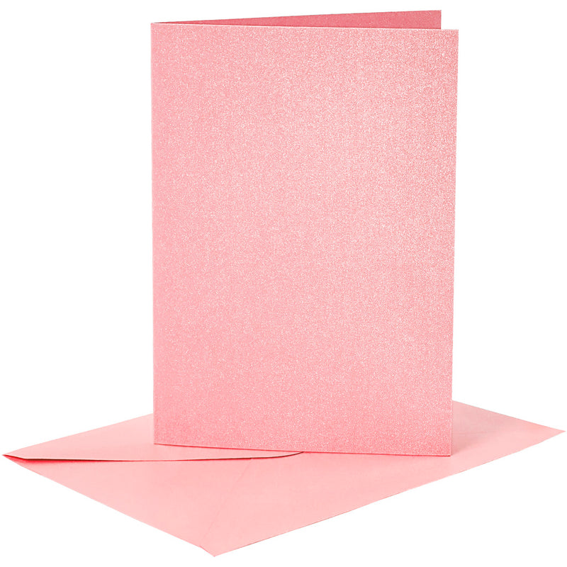 Kaarten en enveloppen, afmeting kaart 10,5x15 cm, afmeting envelop 11,5x16,5 cm, parelmoer, 120+210 gr, roze, 4 set 1 doos