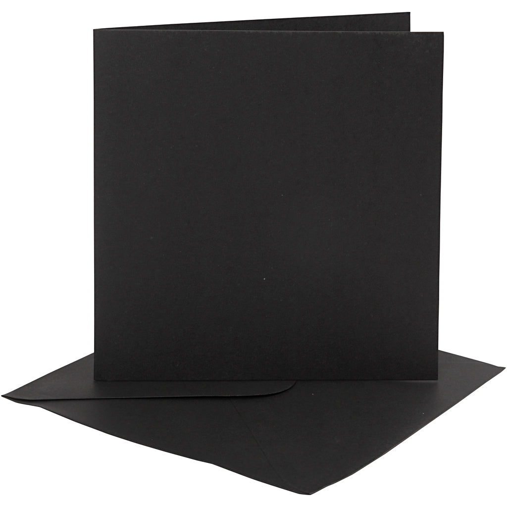 Kaarten en enveloppen, afmeting kaart 15,2x15,2 cm, afmeting envelop 16x16 cm, 230 gr, zwart, 4 set 1 doos