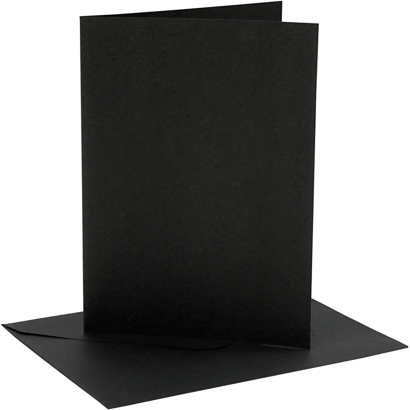 Kaarten en enveloppen, afmeting kaart 12,7x17,8 cm, afmeting envelop 13,3x18,5 cm, 230 gr, zwart, 4 set 1 doos