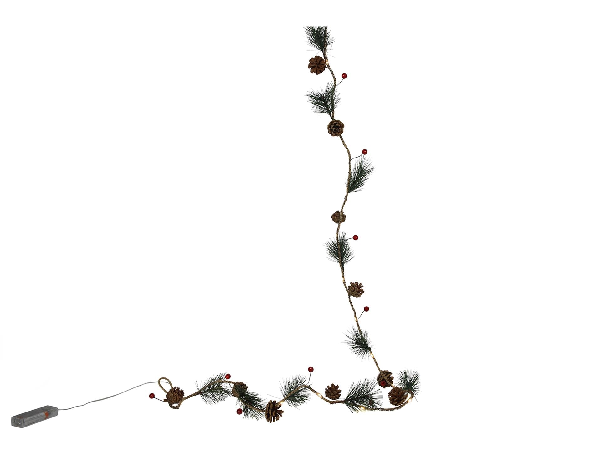 Svenska living guirlande 'red berry, pineleaf' 20led 180cm exclusief 2xaa batterij