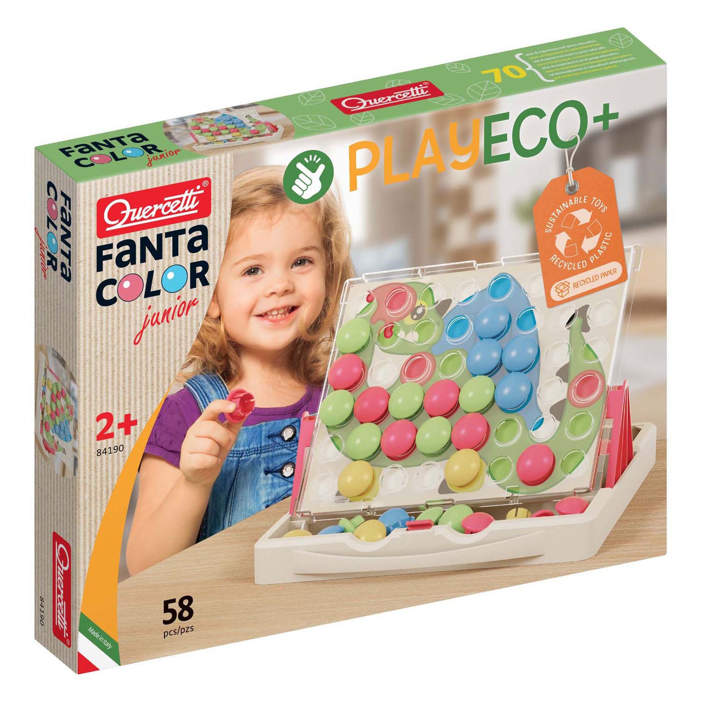 Quercetti play eco+ fantacolor insteek mozaïek junior (58-delig)