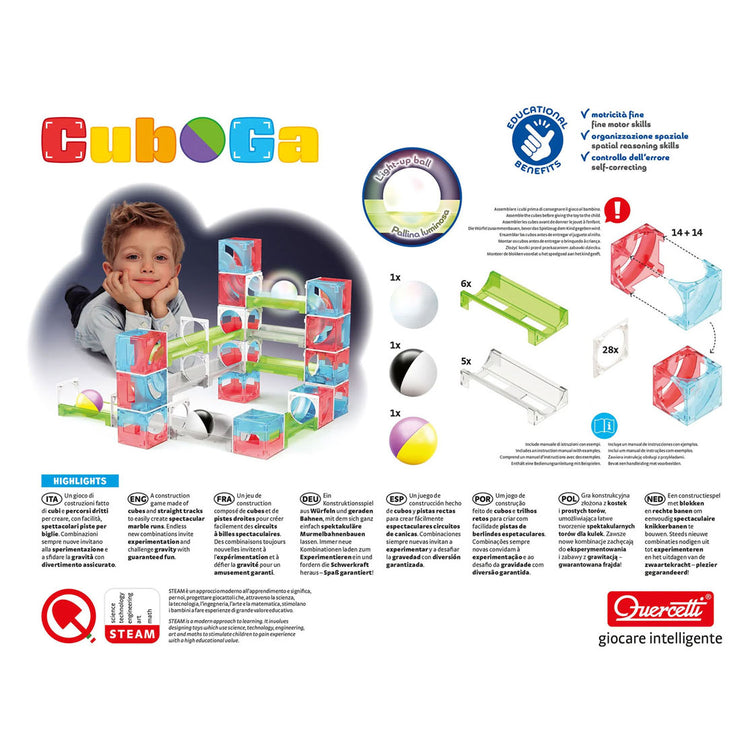 Quercetti knikkerbaan cuboga - 70-delig bouwspeelgoed voor kinderen.
