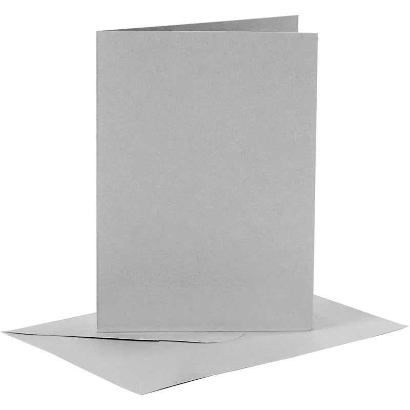 Kaarten en enveloppen, afmeting kaart 10,5x15 cm, afmeting envelop 11,5x16,5 cm, 120+210 gr, grijs, 6 set 1 doos