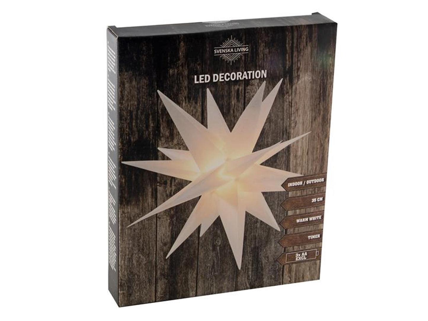 Svenska living ster 3d van kunststof 35cm wit met 4xled warm wit en timer werkt op 3xaa (excl) batterijen