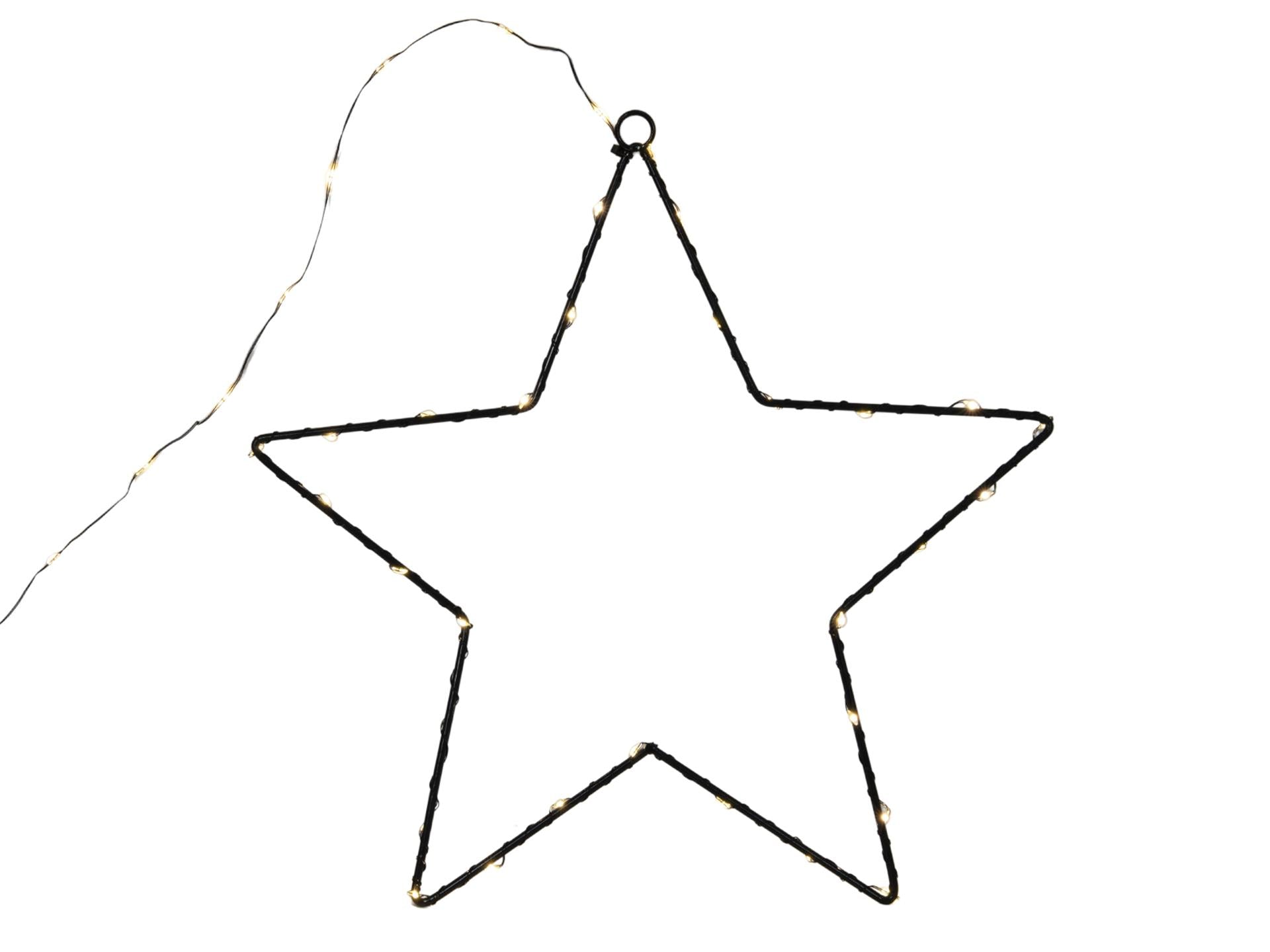 Svenska living ster metaal zwart 40cm 50lamps warmled ip44 b o met timer 3xaa met verlichte ophangkabel