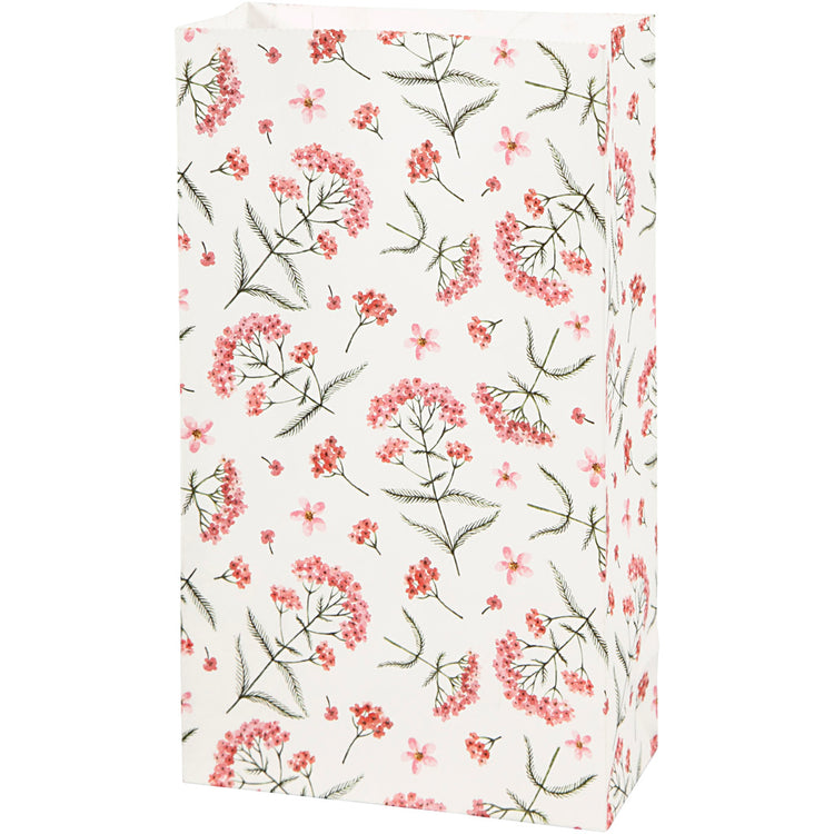 Papieren zakken, bloemen, h: 21 cm, afm 6x12 cm, 80 gr, 8 stuk 1 doos