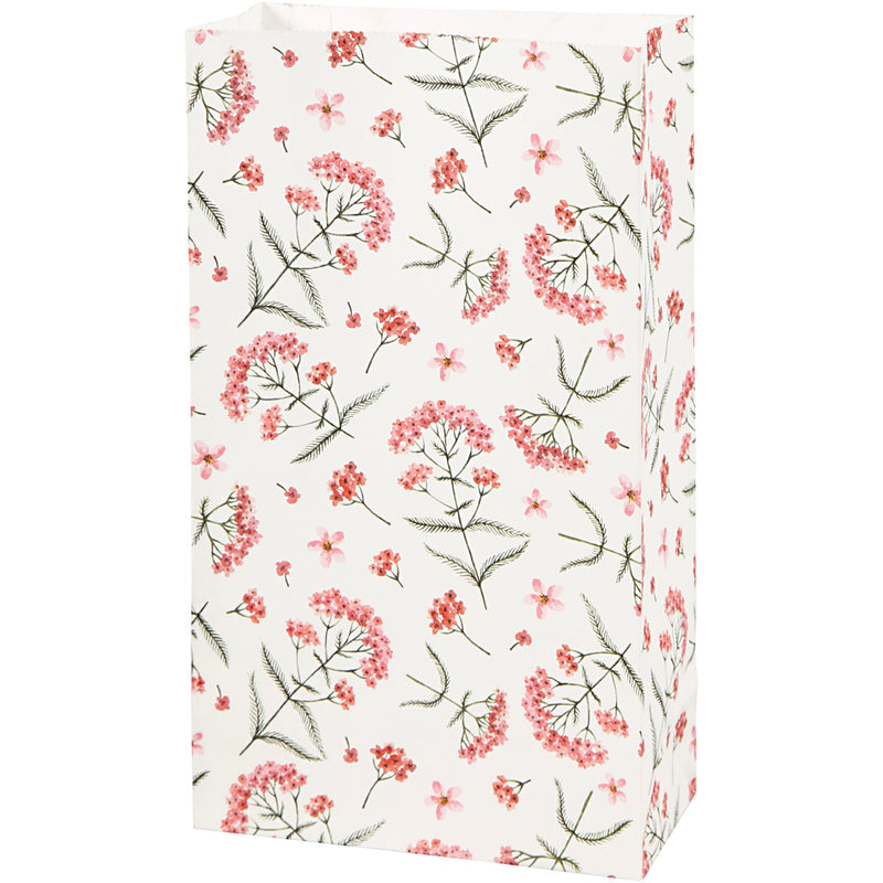 Papieren zakken, bloemen, h: 21 cm, afm 6x12 cm, 80 gr, 8 stuk 1 doos