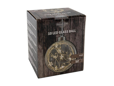 Svenska living glasbal 10cm met draad ster 10led 2xaa
