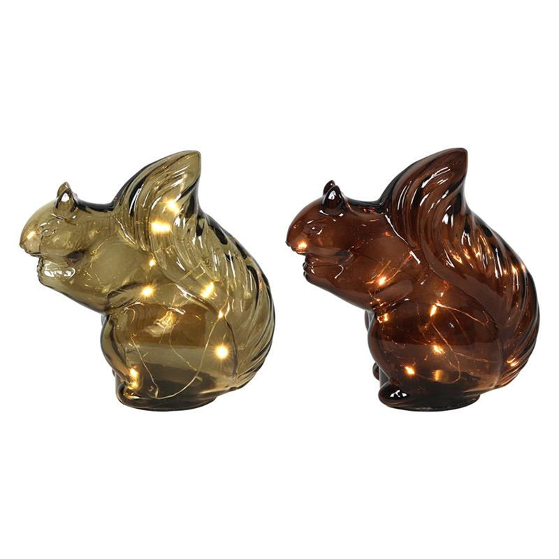 Svenska living beeld glazen eekhoorn 16cm led bruin