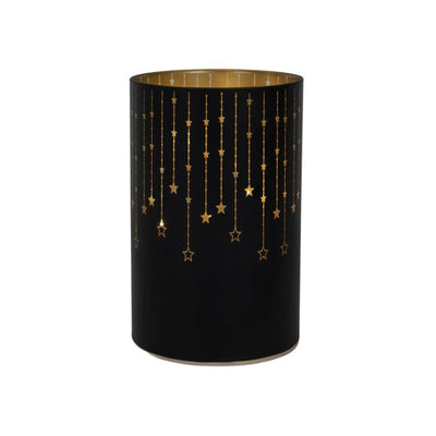 Svenska living cylinder glas 14cm led zwart 3xaa timer