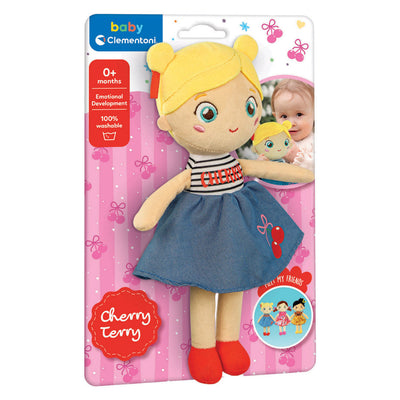 Clementoni zachte knuffelpop cherry terry - knuffel en pop voor baby en peuter - zacht kraamcadeau - wasbaar poppen speelgoed voor de allerkleinsten