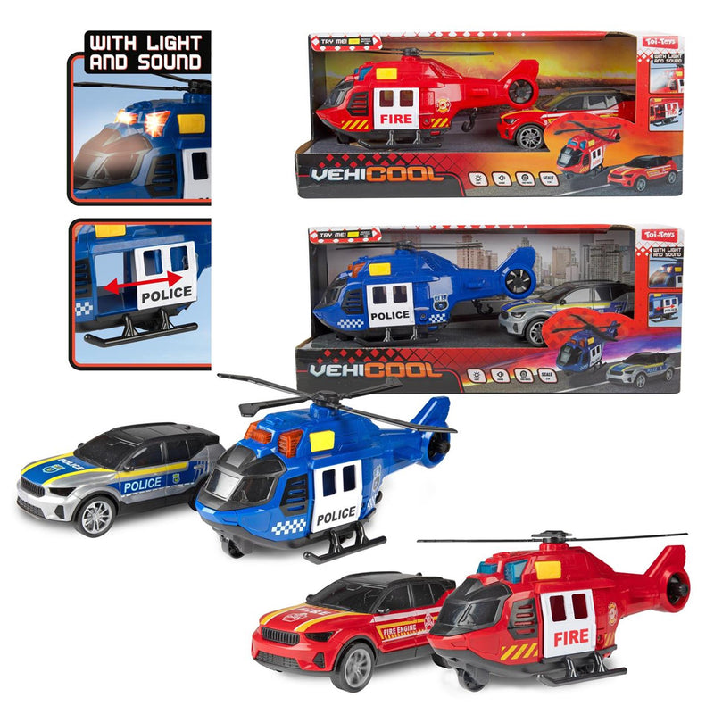 Toi-toys helikopter 20cm +l-g met auto 12cm 2ass