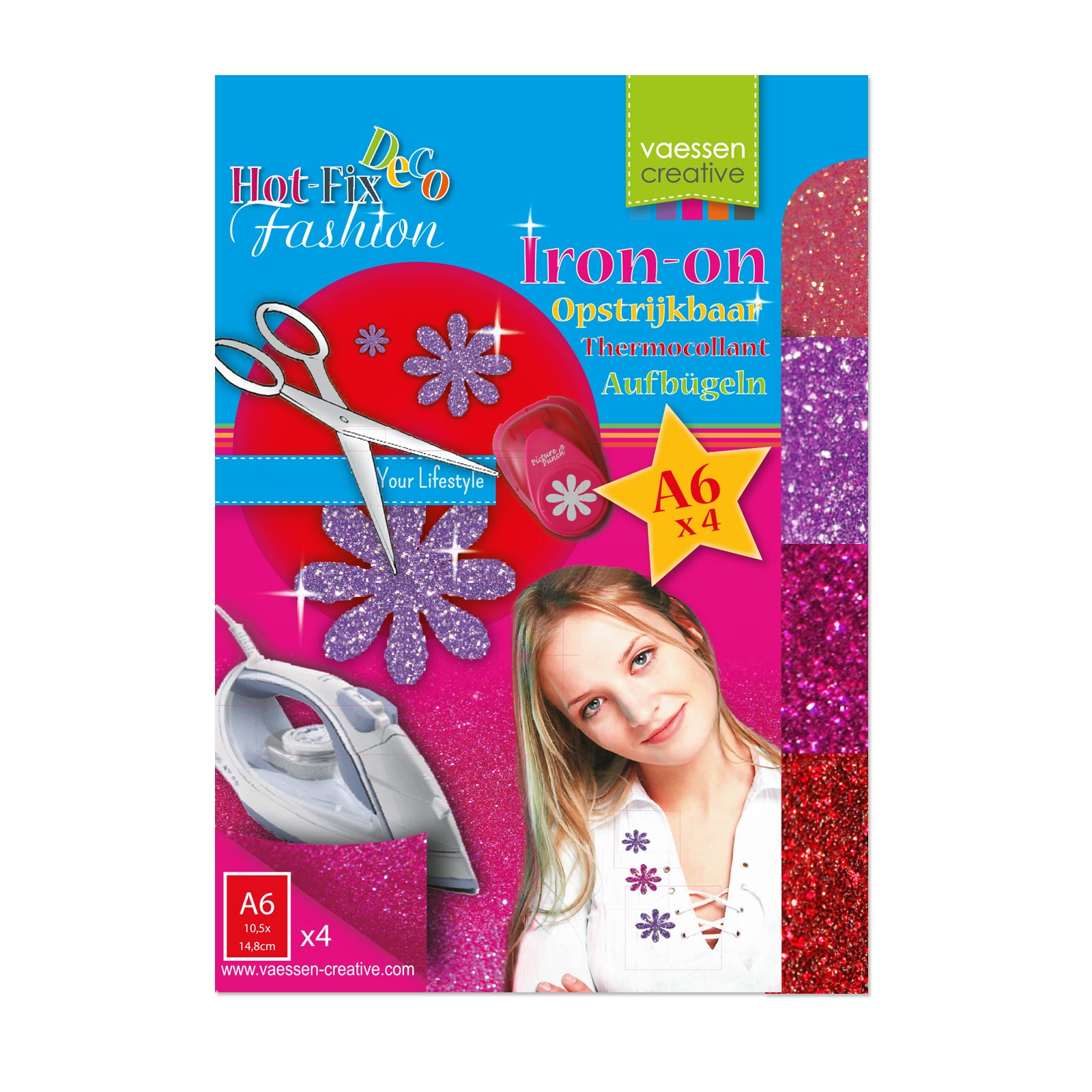 Vaessen creative • hotfix opstrijkbare glitter flexfolie assortiment 3