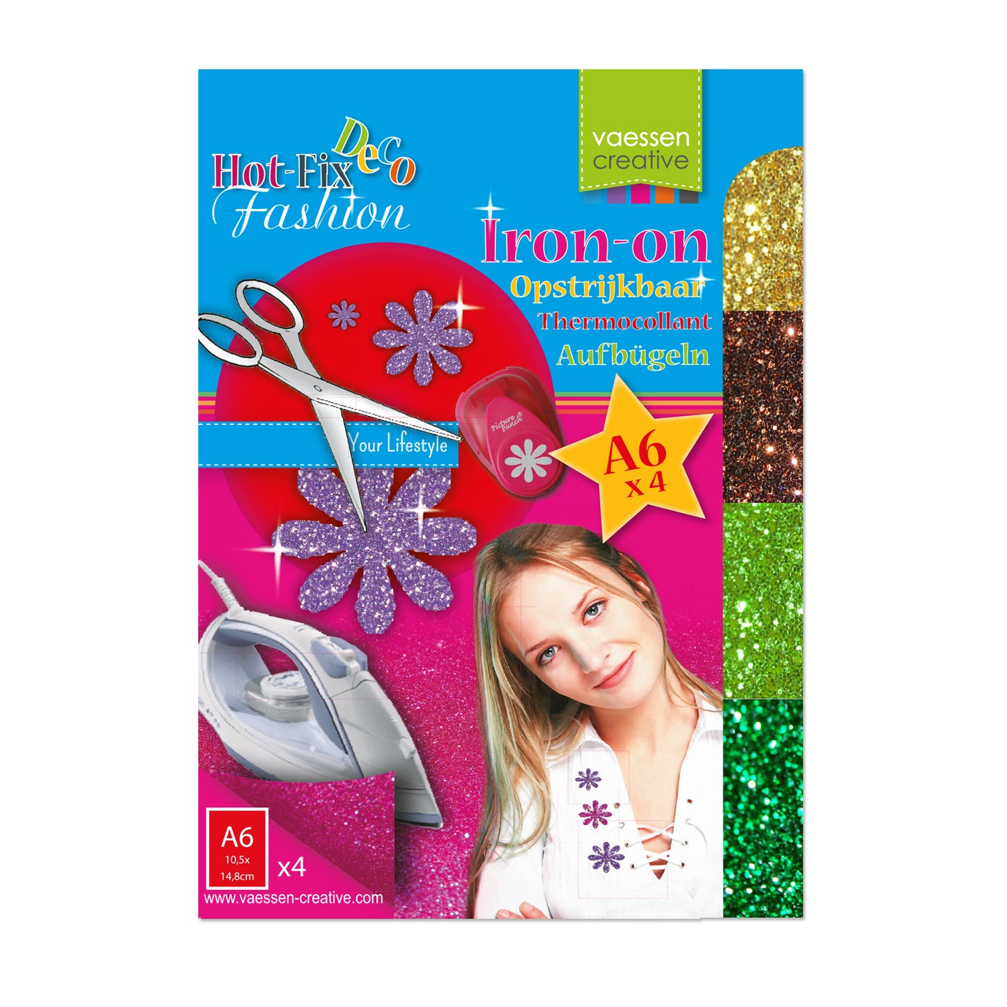 Vaessen creative • hotfix opstrijkbare glitter flexfolie assortiment 4