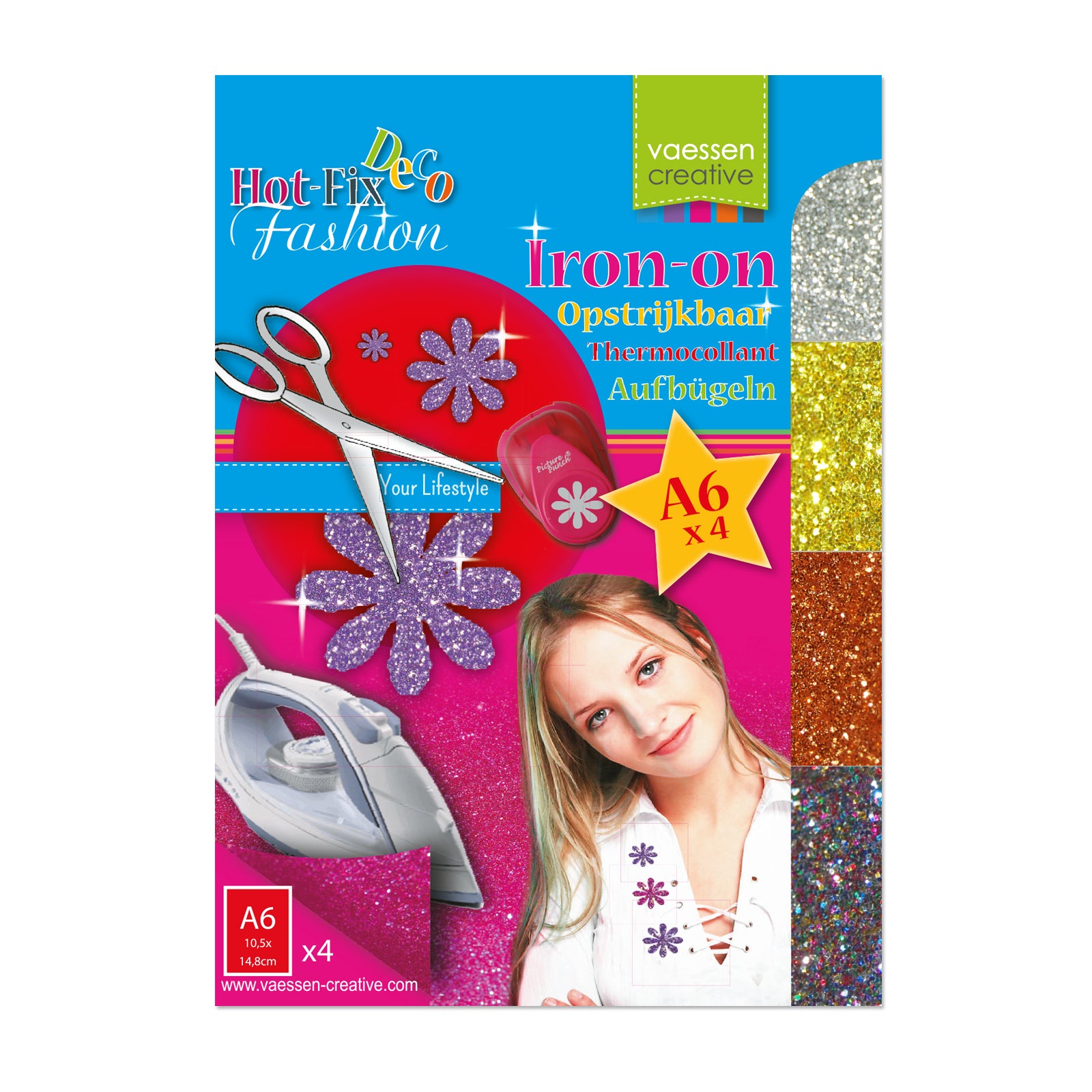 Vaessen creative • hotfix opstrijkbare glitter flexfolie assortiment 5