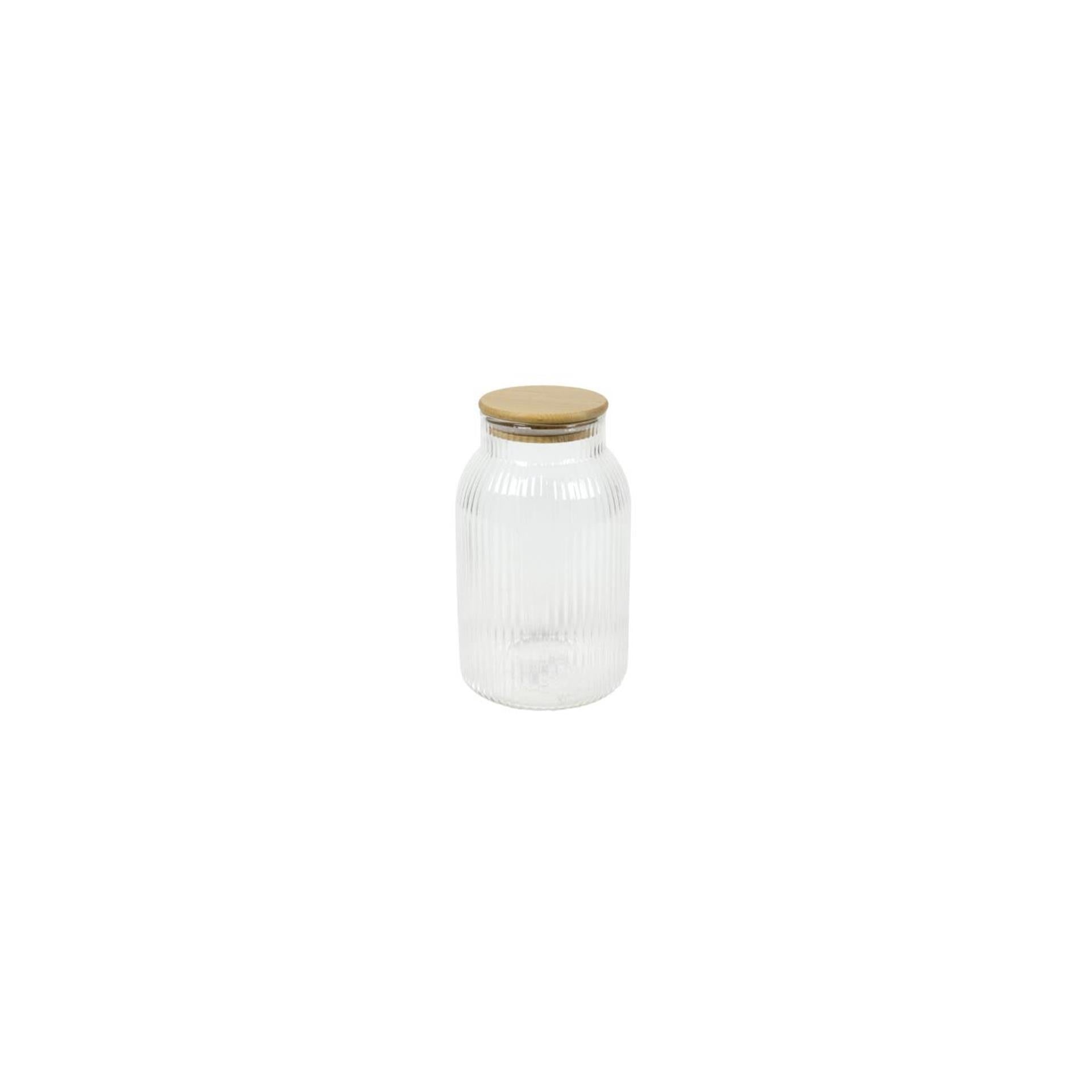Voorraadpot lines glas bamboe h20,5cm