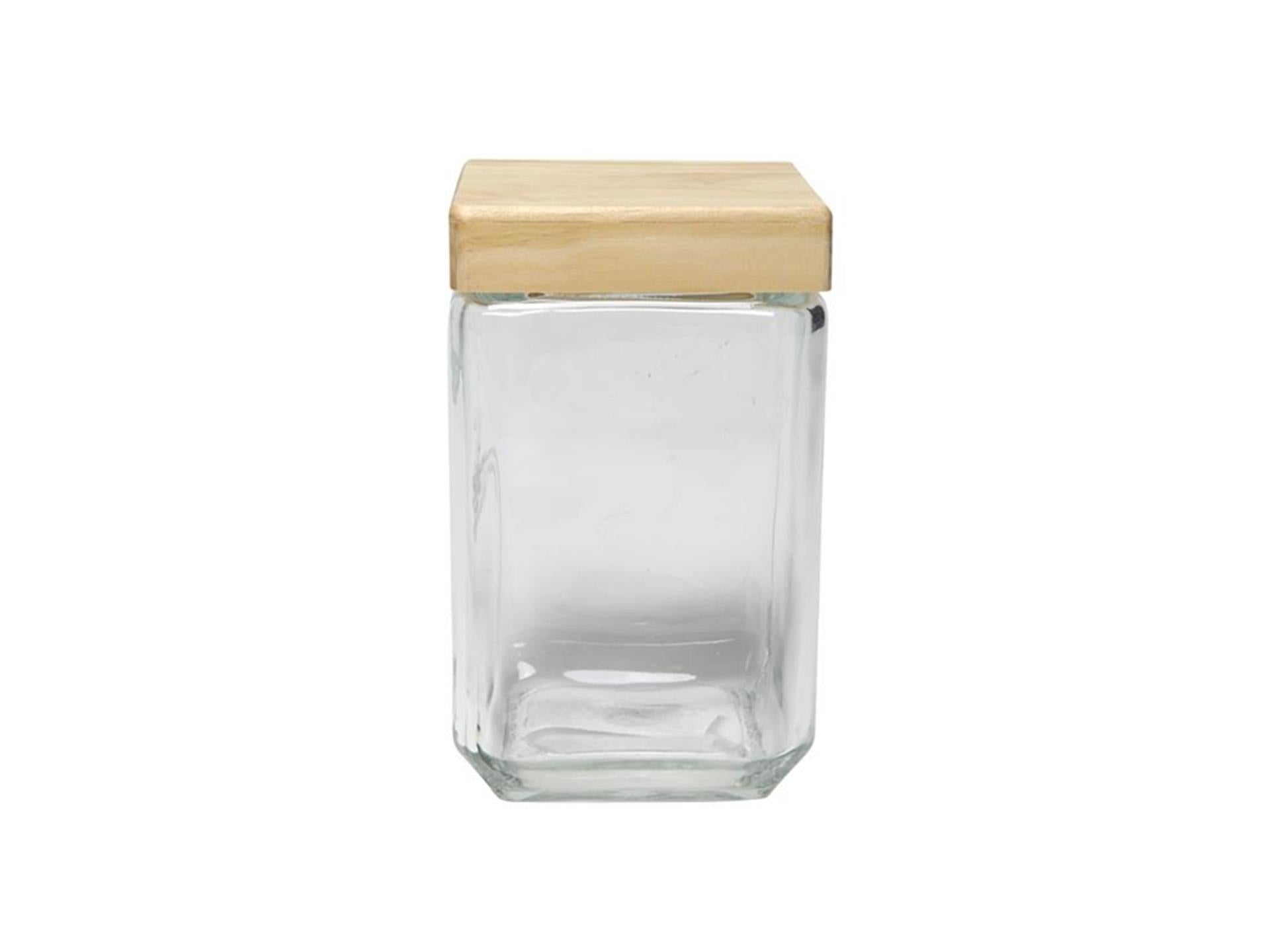 Kitchen tools voorraadpot glas met houten deksel 11x11xh18,5cm 1,7l