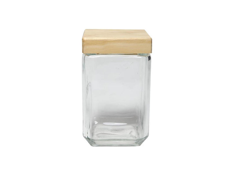 Kitchen tools voorraadpot glas met houten deksel 11x11xh18,5cm 1,7l