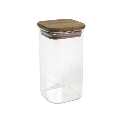 Pot glas acacia deksel 6,2x6,2x11cm