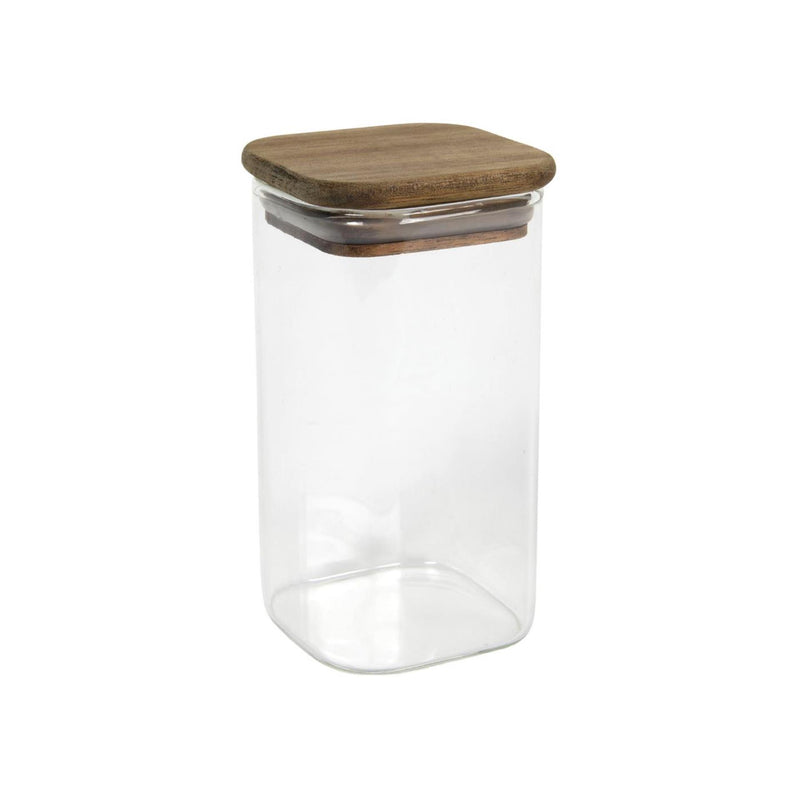 Pot glas acacia deksel 6,2x6,2x11cm