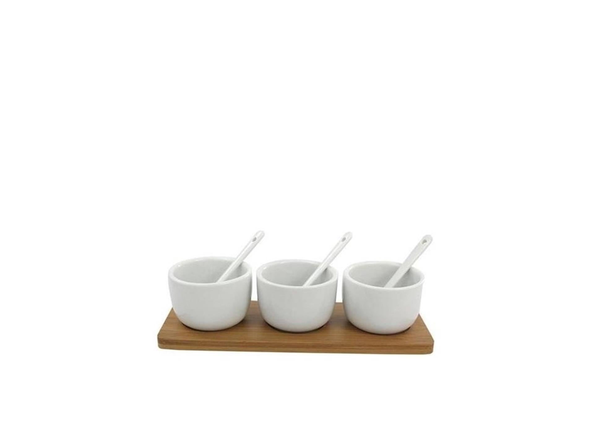 Food for fun sauzenset 7-delig met houten plank en witte schaaltjes