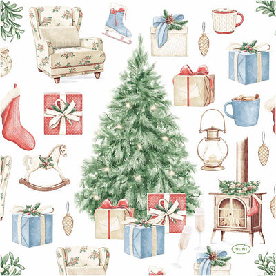 Servetten, kerstboom met cadeaus, afm 33x33 cm, 20 stuk 1 doos