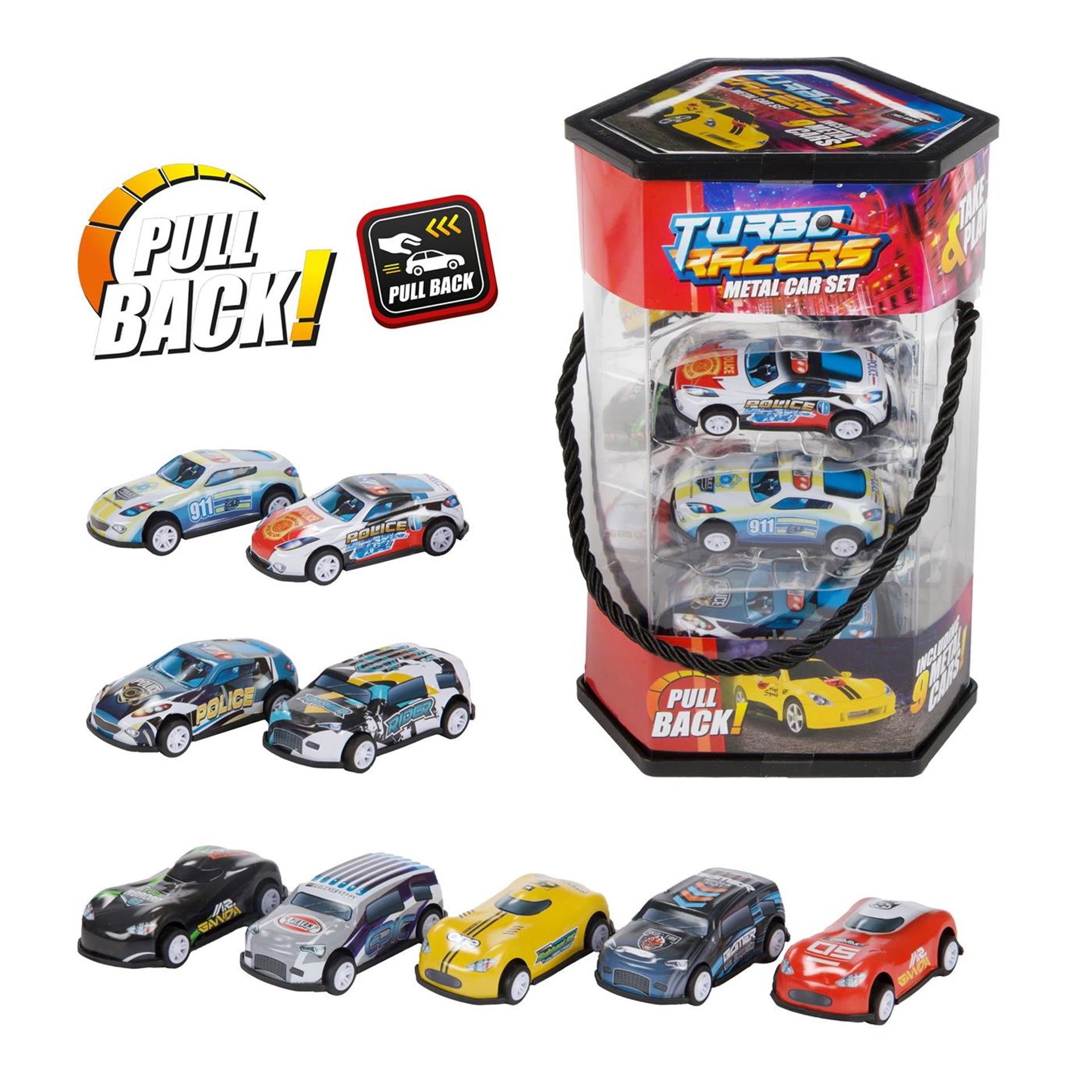 Toi-toys set a 9 metalen auto's pull back
