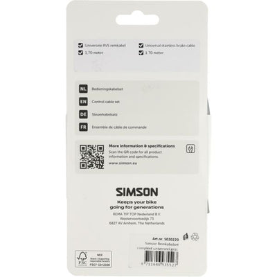 Simson remkabelset compleet universeel grijs rvs