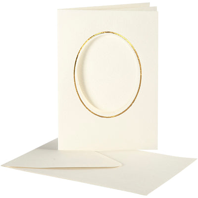 Creativ company kaarten enveloppen passepartout ovaal met rand 10,5x15 cm off-white 10 stuks