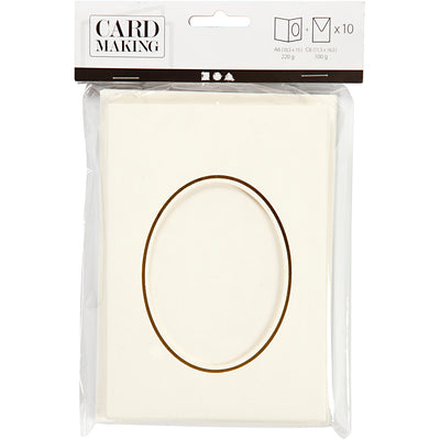 Creativ company kaarten enveloppen passepartout ovaal met rand 10,5x15 cm off-white 10 stuks