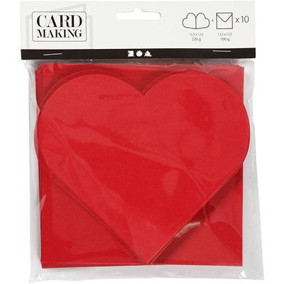 Creativ company kaarten enveloppen hart 12,5x12,5 cm rood 10 stuks
