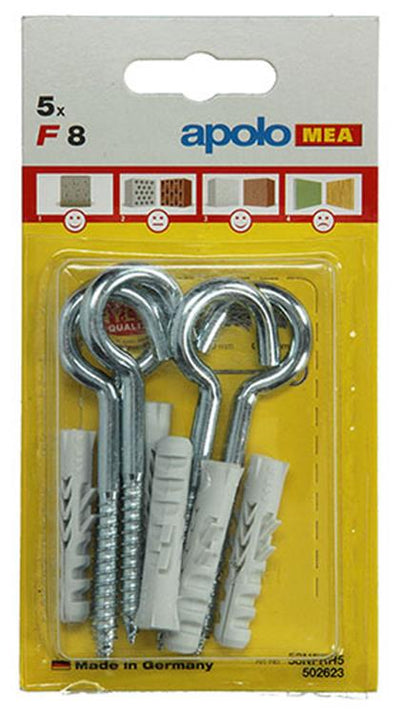 Celo 1015385 - 5 nylon pluggen f 8 mm + schroefhaken 502623 | 5 stuks