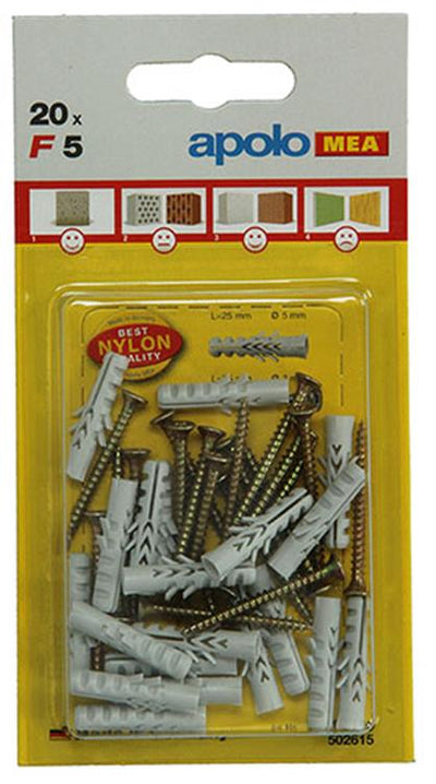 Celo 1015375 - 20 nylon pluggen f + sps 5 mm + schroeven 502615 | 5 stuks
