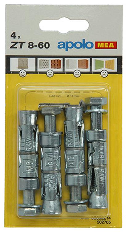 Celo 1015456 - 4 expansieankers zt 14mm + bout 502705 8x60mm | 5 stuks