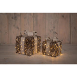 Anna's collection verlichte cadeaudoosjes set van 2 50 led classic warm 15x15x17cm 20x20x23cm werkt op 3xaa batterijen met timer - afbeelding 1